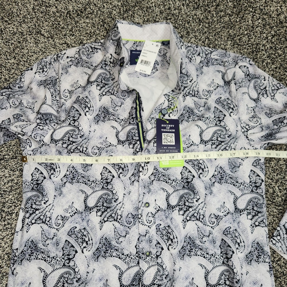 society of threads Paisley Gray Mens Small Regular Fit Stretch Wrinkle Free Nwt - Picture 5 of 9